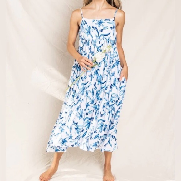 Petite Plume Sounds of Santorini Pima Cotton Floral Lounge Dress Size Medium NWT - Picture 3 of 5